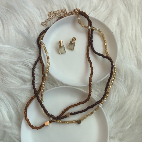 Marble earrings + three bead necklaces set - Picture 1 of 5